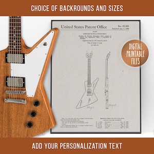 May include: Black and white line drawing of a guitar patent, United States Patent Office, Des. 181,865, Patented Jan. 7, 1958, Stringed Musical Instrument,  Theodore M. McCarty, Kalamazoo, Mich., assignor to Gibson, Inc., Kalamazoo, Mich., Application June 28, 1957, Serial No. 46,474, Term of patent 14 years, (Cl. D55-37).