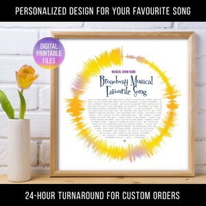 Broadway Musical Show Song Sound Wave with Lyrics Art, Printable digital file, Personalized Custom Print, Gift for kids, School musical show