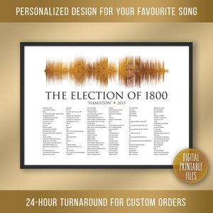 The Election of 1800, Broadway Musical Theatre Song Soundwave & Lyrics Art, Printable digital file, Personalized Custom print, Birthday Gift