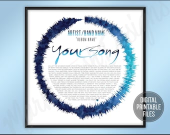 Birthday Gift Personalized Sound Wave with Lyrics for your favourite song, Custom Printable digital art file, Gift for him, Print for Dad