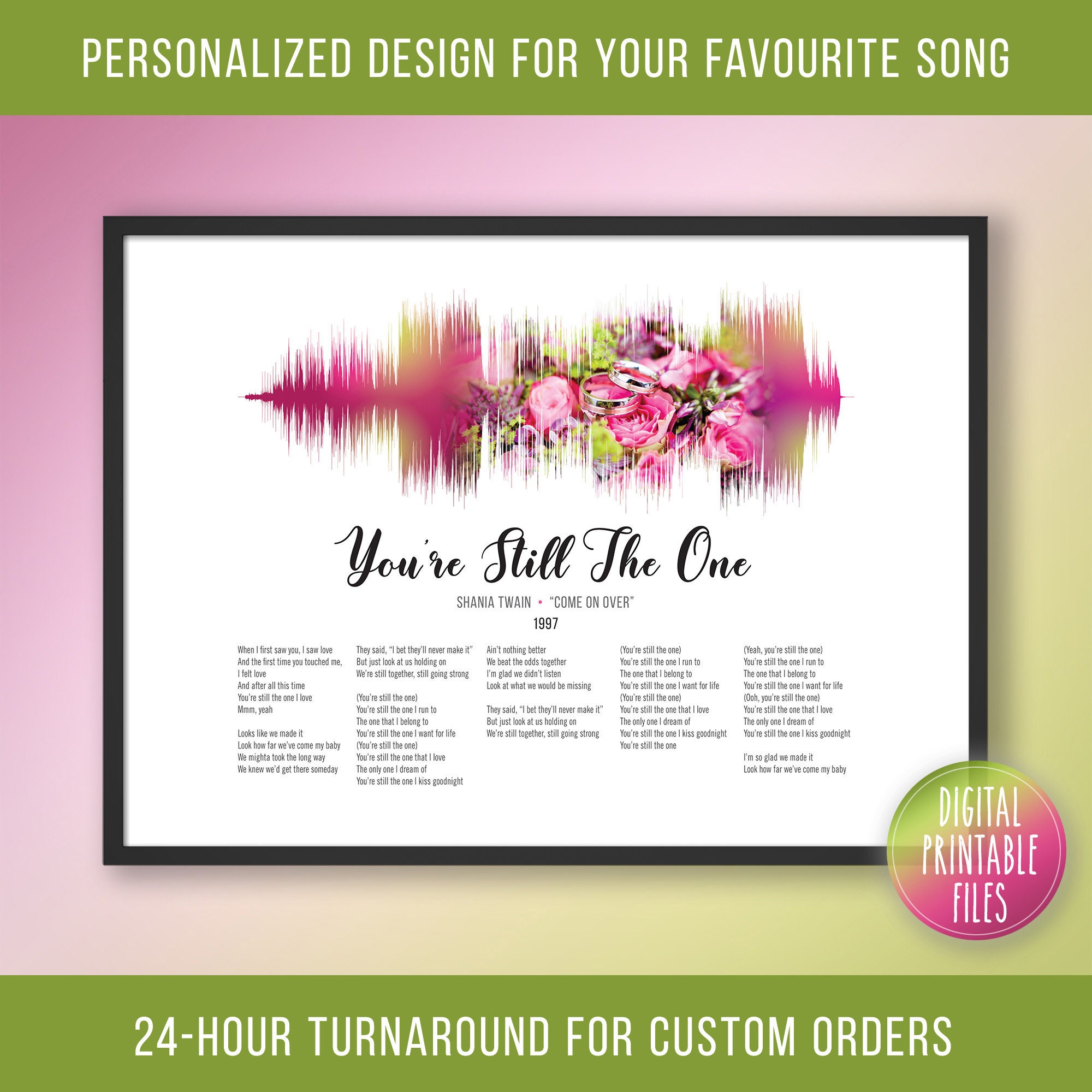 You're Still The One, Custom Sound Wave and Lyrics art, Printable digital, Instant download, Personalized print, Wedding Anniversary gift
