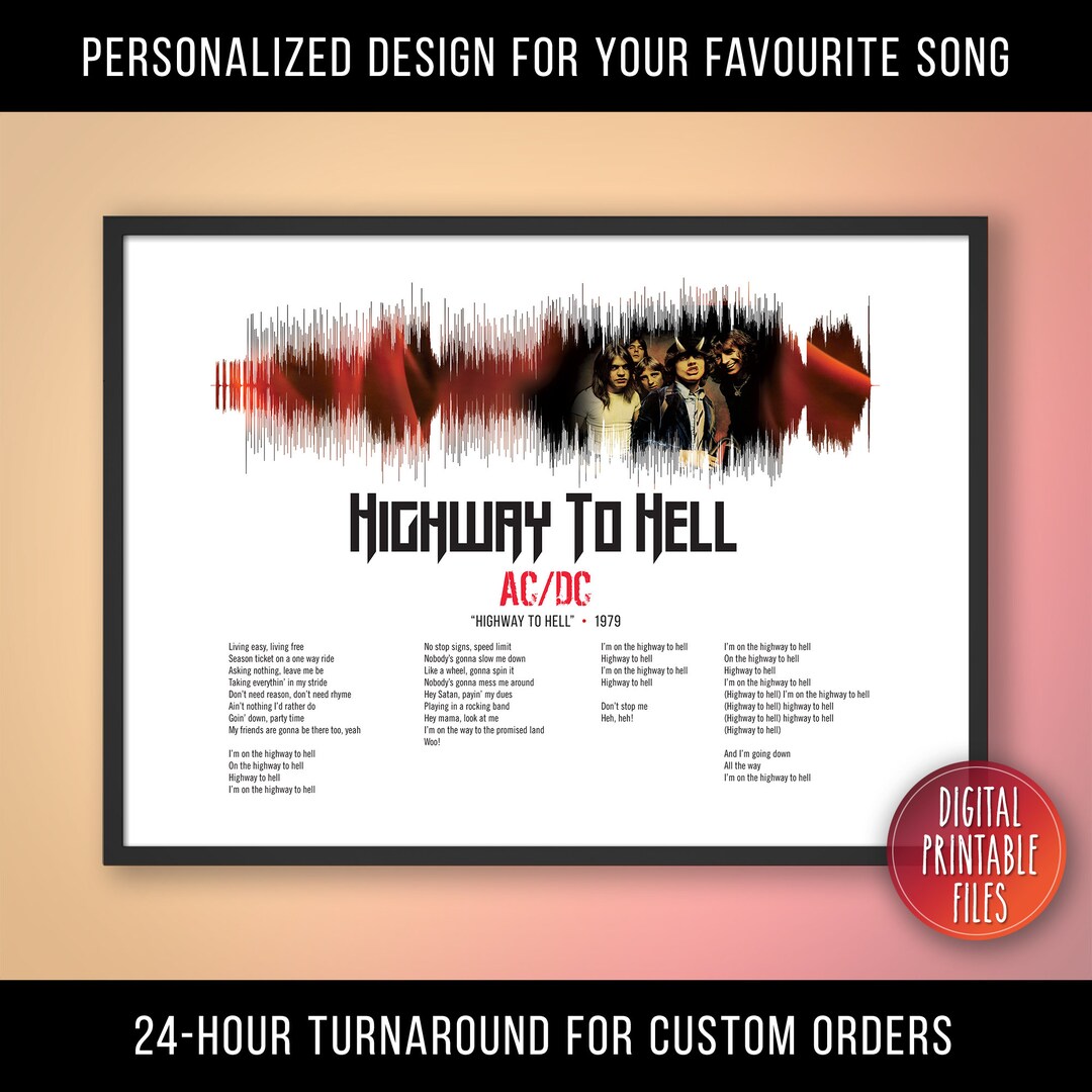 Highway to Hell, Custom Sound Wave Lyrics Art, Printable Digital ...