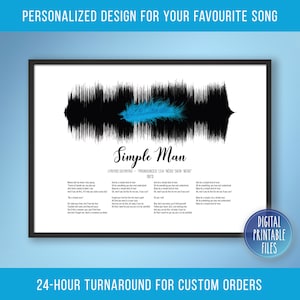 Simple Man, Custom Sound Wave & Lyrics art, Printable digital, Instant download, Personalized print, Gift for son, Gift poster for husband