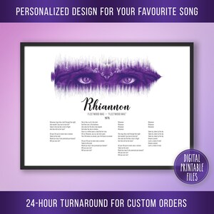 Rhiannon, Custom Sound Wave and Lyrics art, Printable digital, Instant download, Personalized Music song print, Birthday gift music poster