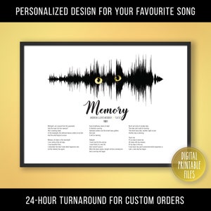 Memory, Broadway Musical Theatre Song Soundwave & Lyrics Art, Printable digital file, Personalized Custom Cats print, Birthday Gift for her