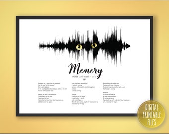 Memory, Broadway Musical Theatre Song Soundwave & Lyrics Art, Printable digital file, Personalized Custom Cats print, Birthday Gift for her