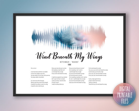 Wind Beneath My Wings, Custom Sound Wave and Lyrics Art, Printable