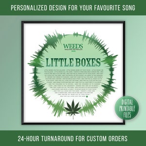 Cajitas, ondas sonoras radiales personalizadas y arte con letras, póster digital imprimible, impresión de tu canción favorita, regalo personalizado, arte de canciones de programas de televisión