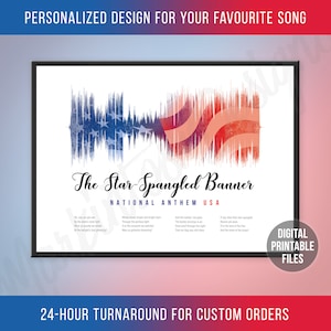 The Star-Spangled Banner, National Anthem USA, Custom Sound Wave & Lyrics art, Printable digital, Instant download, Personalized print gift