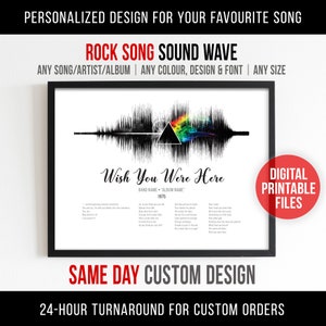 Rock Song, Sound Wave and Lyrics art, Printable digital files, Instant download, Customizable soundwave gift, Personalized music print gift