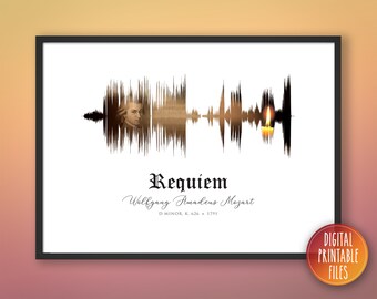 Requiem, Wolfgang Amadeus Mozart, Custom Sound Wave art, Printable digital poster, Instant download, Personalized Gift Classical music print