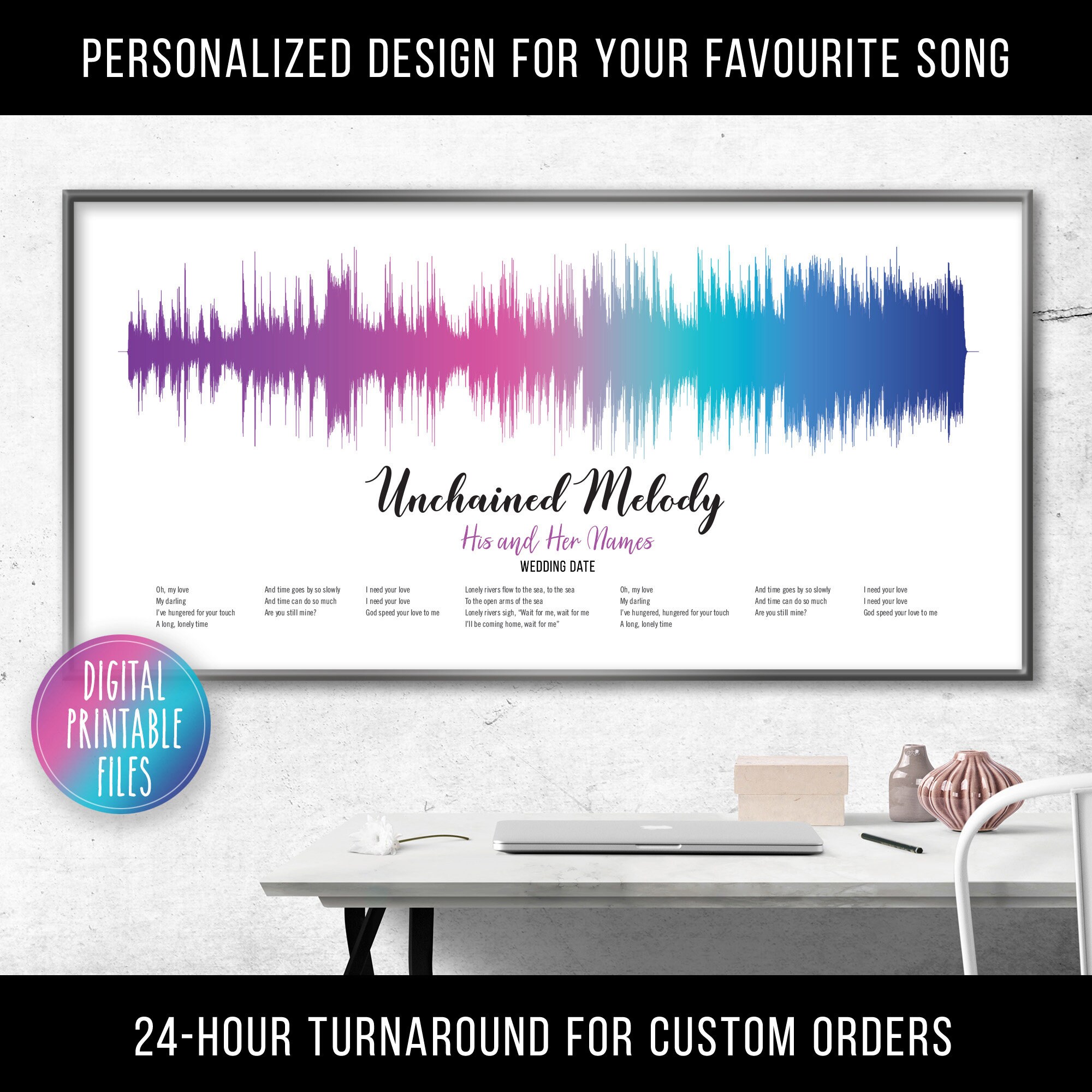 Panoramic Soundwave and Lyrics Art for Any Song, Custom Printable