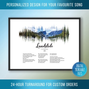 Landslide, Custom Sound Wave & Lyrics art, Printable digital, Instant download, Personalized Music song print, Anniversary gift
