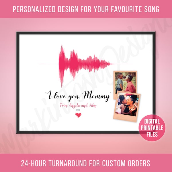 I love you Mommy | Personalized Sound Wave gift for mother | Printable digital soundwave file | Instant download files | Kids gift to mother