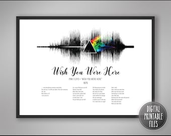 Wish You Were Here, Custom Sound Wave & Lyrics art, Digital imprimable, Téléchargement instantané, Impression personnalisée, Affiche d'anniversaire, Cadeau commémoratif