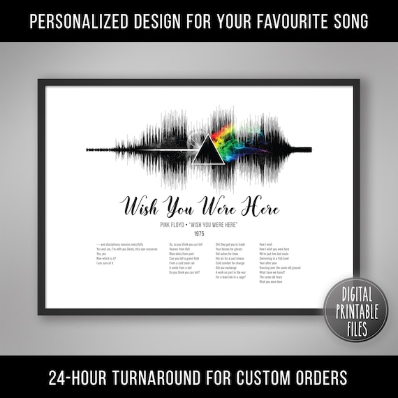 Wish You Were Here, Custom Sound Wave & Lyrics Art, Printable