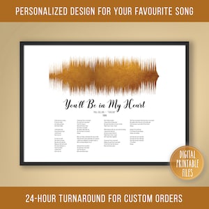 You&#39;ll be in My Heart, Custom Sound Wave & Lyrics art, Printable digital, Instant download, Personalized Music song print, Mother son gift