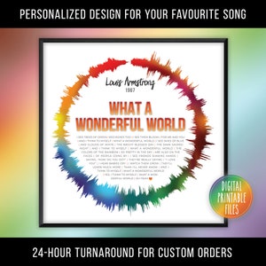 What a Wonderful World, Custom Radial Sound Wave and Lyrics Art, Printable Digital Poster, Favourite Song Print, Personalized Birthday Gift