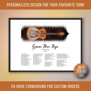 Gimme Three Steps, Custom Sound Wave and Lyrics art, Printable digital poster, Instant download, Personalized gift, Wedding Anniversary song