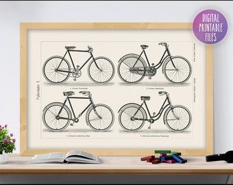 Vintage 1894 Antique Bicycles lithograph poster, Digital printable custom wall decor, Instant download files, Large size digital print gift