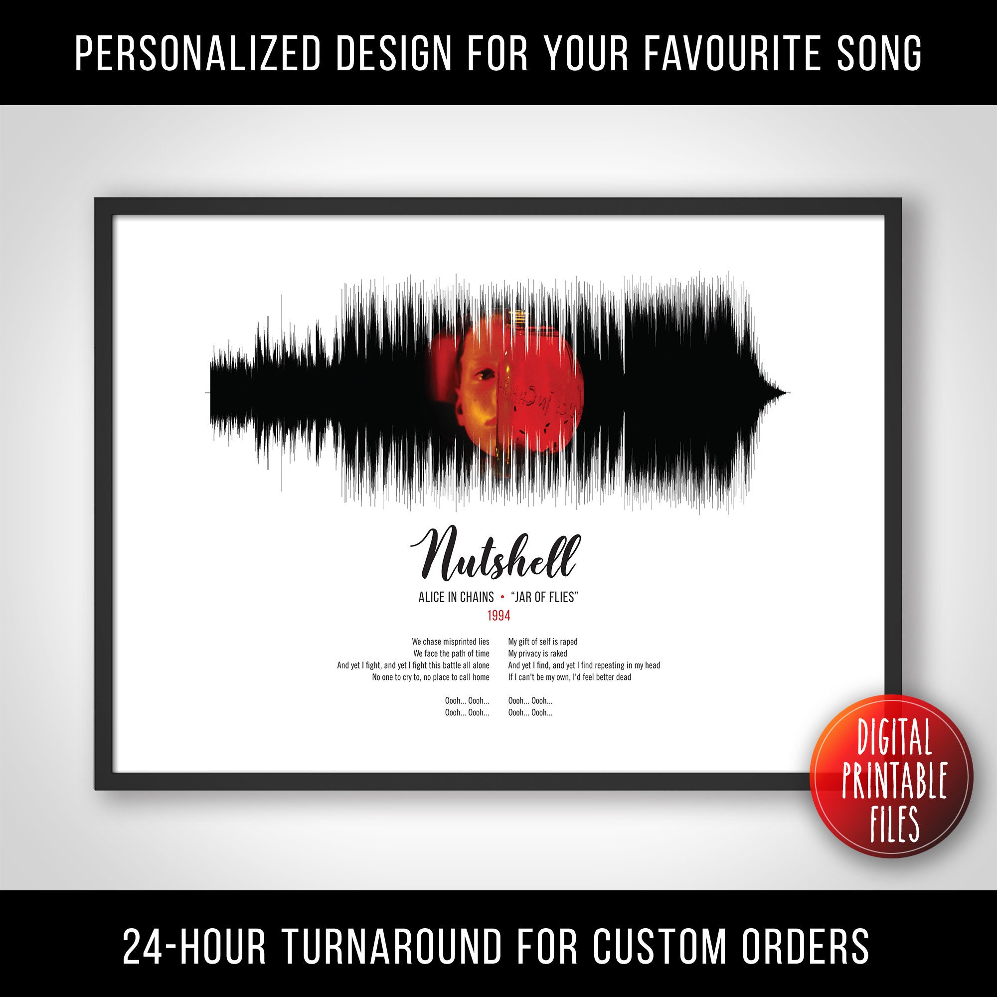Nutshell, Custom Sound Wave and Lyrics Art, Printable Digital