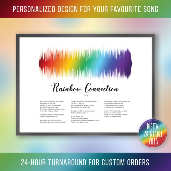 Rainbow Connection, Custom Sound Wave & Lyrics art, Printable digital, Instant download, Personalized friend's gift, Music song print