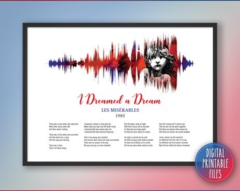 I Dreamed a Dream, Broadway Musical Theatre Song Soundwave & Lyrics Art, Printable digital file, Personalized Custom song poster, Gift print
