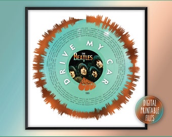 Conduce mi coche, arte radial personalizado con ondas sonoras y letras, póster digital imprimible, impresión de tu canción favorita, regalo musical personalizado de cumpleaños
