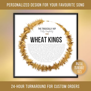 Wheat Kings, Custom Radial Sound Wave and Lyrics Art, Printable Digital Poster, Favourite Song Print, Personalized Music Birthday Gift image 1