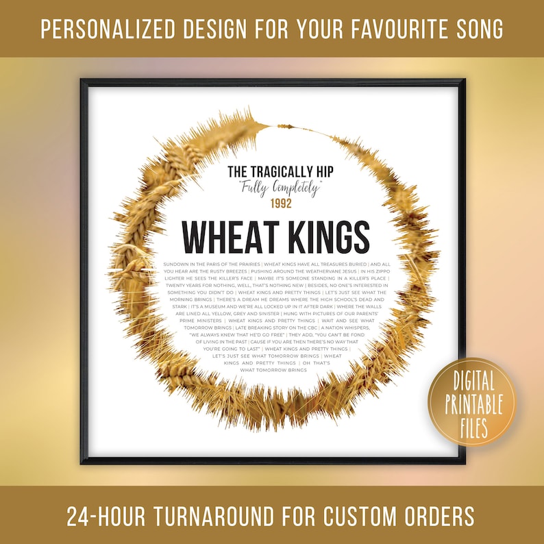 Wheat Kings, Custom Radial Sound Wave and Lyrics Art, Printable Digital Poster, Favourite Song Print, Personalized Music Birthday Gift image 1