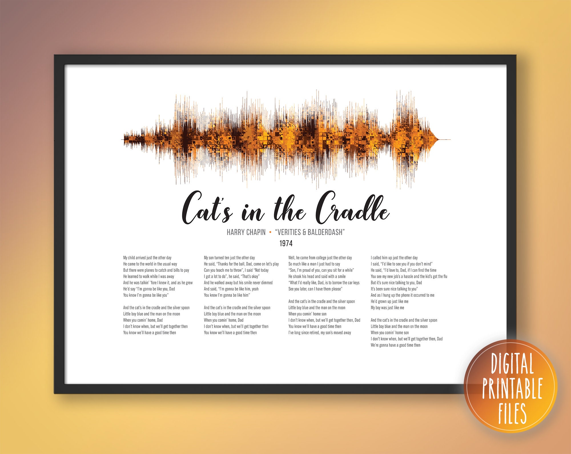 Cat's in the Cradle Custom Sound Wave & Lyrics (Instant Download