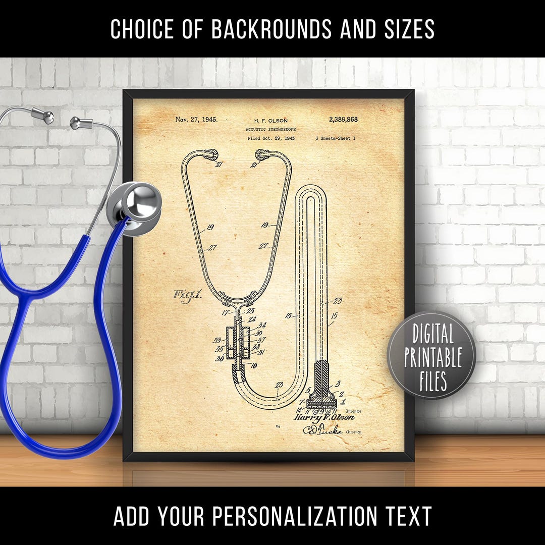 Stethoscope Vintage Patent Drawing | Digital Printable Poster Files ...
