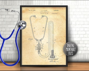 Stethoscope Vintage Patent drawing | Digital Printable poster files | Personalized print | Bathroom humour decor | Instant download