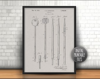 Drumstick Patent Drawing Digital Printable art | Instant download files | Custom music wall decor print | Gift for drummers and musicians