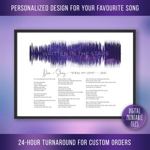 Written in the Stars, Custom Sound Wave & Lyrics art, Printable digital, Instant download, Personalized Birthday print, Wedding Anniversary
