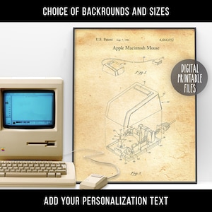 Apple Macintosh Mouse Vintage Patent drawing art, Digital Printable poster, Instant download files, Computer geek wall decor print gift