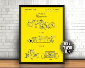 Lotus Racing Car Vintage Patent drawing art, Digital Printable poster, Instant download files, Personalized antique automobile custom print