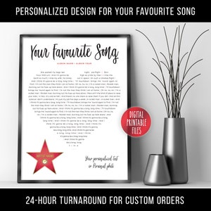 Lyrics art for your favourite song, Custom Printable digital poster wall decor, Instant download files, Personalized favourite song gift