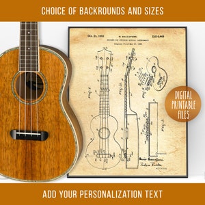 Ukulele Vintage Patent drawing art, Digital Printable poster, Instant download files, Musician gift, Gift for her, Gift for him, Uke print