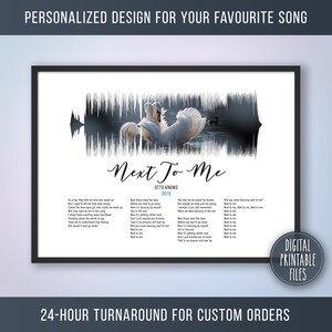 Next To Me, Custom Sound Wave Lyrics art, Printable digital, Instant download, Personalized print, Wedding Anniversary Birthday poster gift