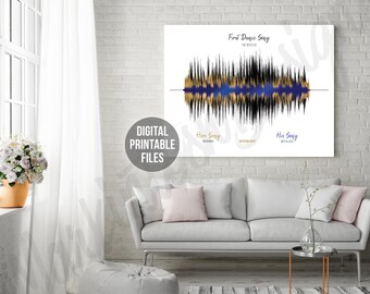 Hers and His Songs, Personalized Sound Waves Art, Printable digital poster, Instant Download, Custom soundwave gift, Couple Music song print