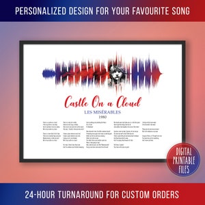 Castle On a Cloud, Broadway Musical Theatre Song Soundwave & Lyrics Art, Printable digital file, Personalized Custom song poster, Gift print