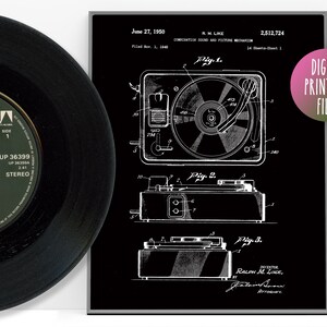 May include: Black and white illustration of a patent for a combination sound and picture mechanism. The patent is for a record player and was filed on November 1, 1948 and granted on June 27, 1950. The patent number is 2,512,724.