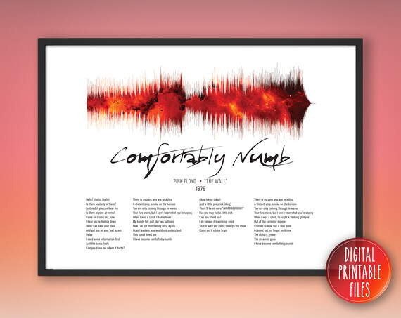 Comfortably Numb, Custom Sound Wave Lyrics Art, Printable Digital