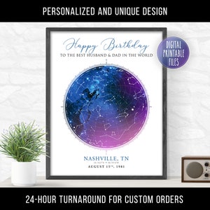Alles Liebe zum Geburtstag Ehemann Sternbild Karte Kunst | Personalisierter Druck | Digital druckbares Poster | Benutzerdefinierte Galaxie-Diagramm | Sofort Download