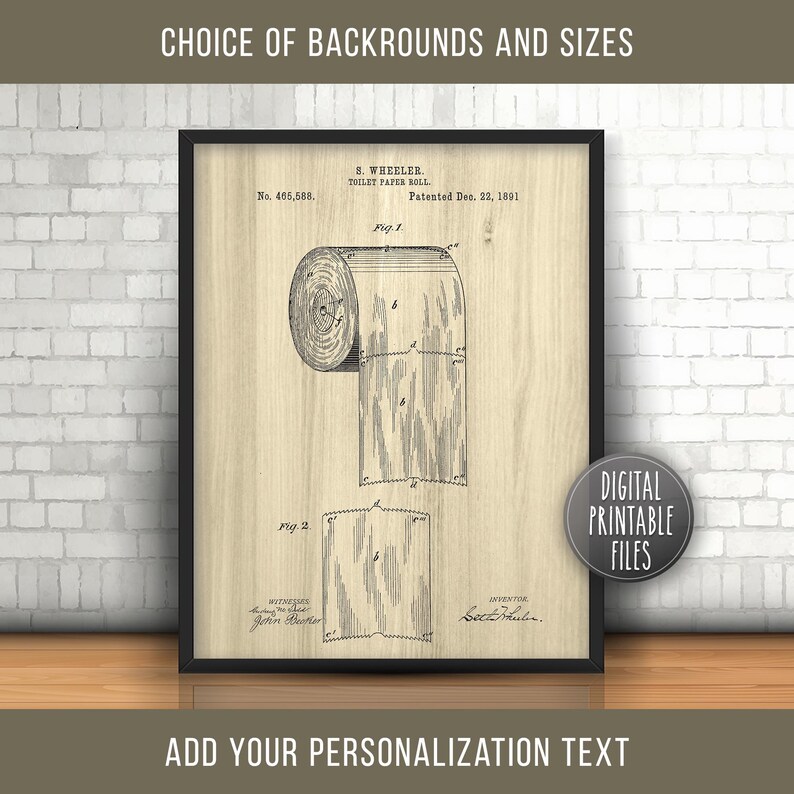 Toilet Paper Roll Vintage Patent Drawing | Digital Printable Poster ...