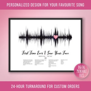 First Time Ever I Saw Your Face, Custom Sound Wave & Lyrics art, Printable digital, Instant download, Personalized print, Anniversary gift