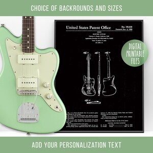 Vintage Jazzmaster Guitar Patent drawing | Digital Printable poster | Instant download | Guitar print gift for son, husband, friend