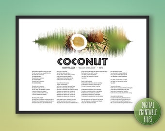 Coconut, Custom Sound Wave Lyrics art, Printable digital files, Personalized Country Music print, Wedding Dance Anniversary Birthday gift