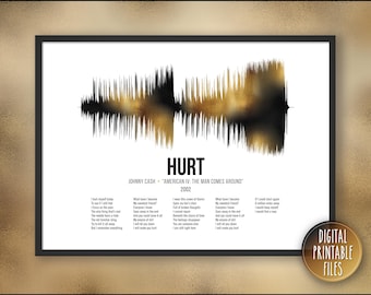 Hurt, Custom Sound Wave and Lyrics art, Printable digital, Instant download, Personalized In Memoriam Anniversary print, Birthday music gift